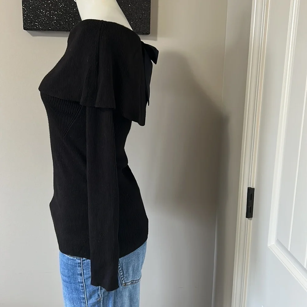White House Black Market Bow Back Sweater Black Long Sleeve Keyhole Sz S - Picture 7 of 12